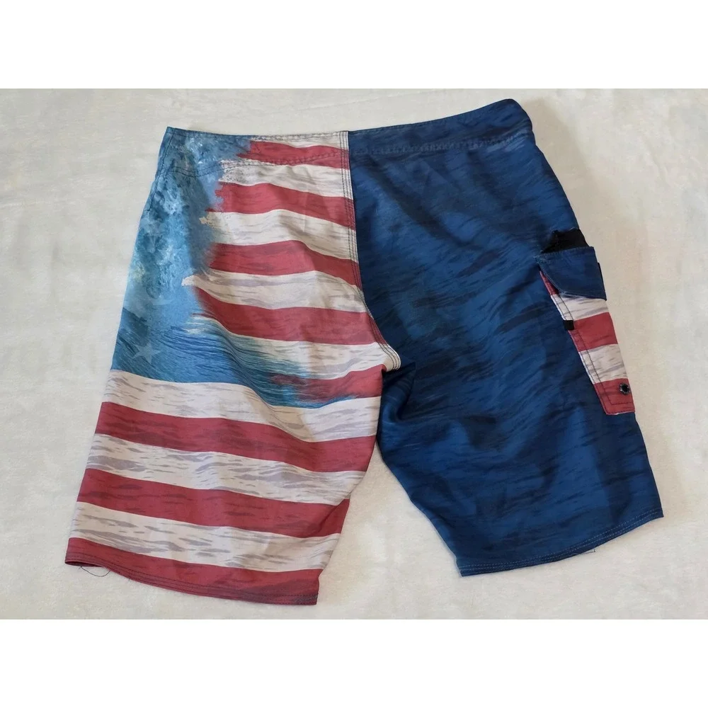 Salt Life SLX-QD Mens Board Shorts American Flag Wave Blue Red White Size 30